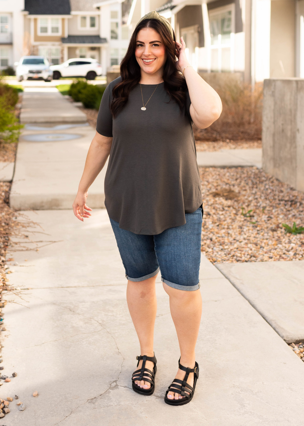 Short sleeve plus size ash grey top