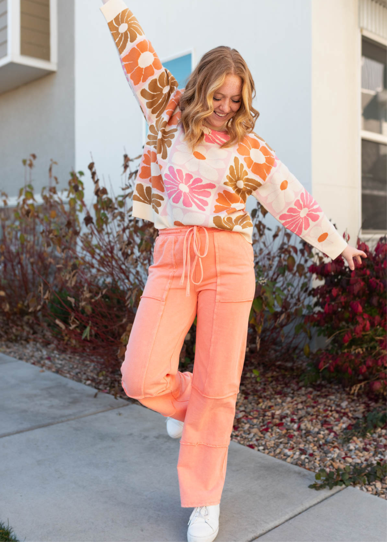 Long sleeve cream floral sweater