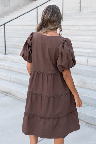 Back view of the brown tiered dress