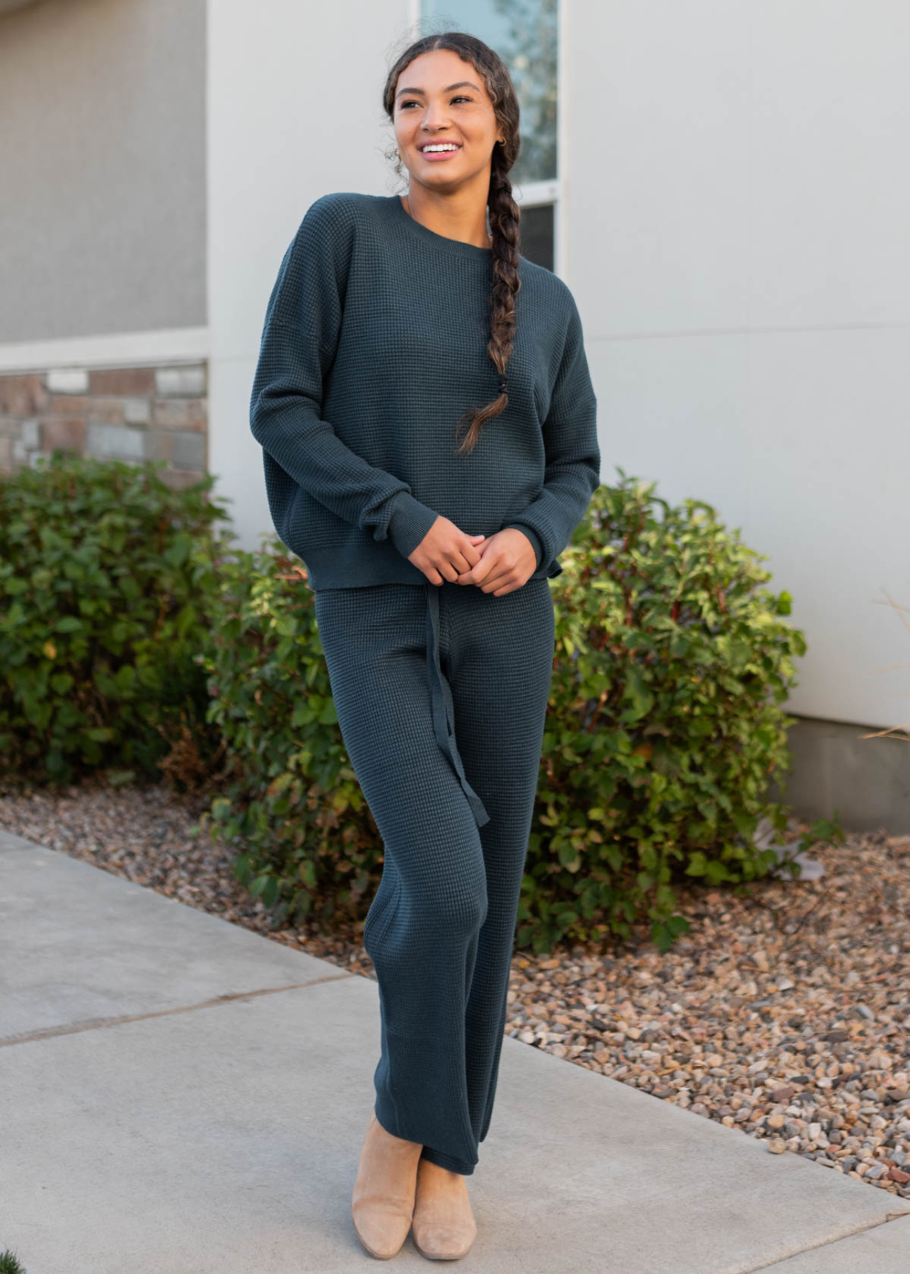 Wide leg navy pants