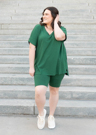 Plus size dark green set with biker shorts