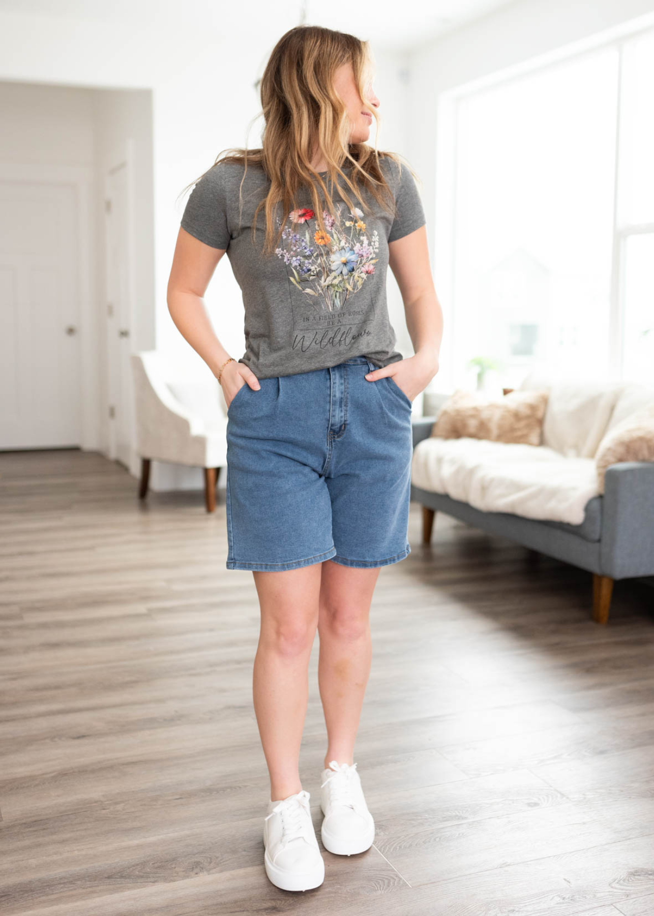 Denim Bermuda shorts with pockets