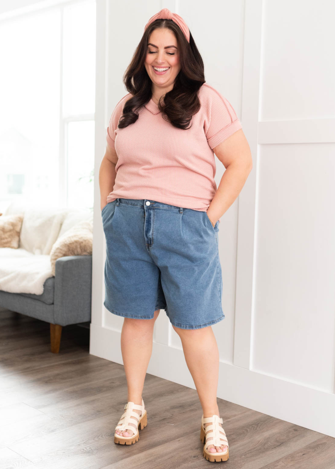 Plus size denim Bermuda shorts