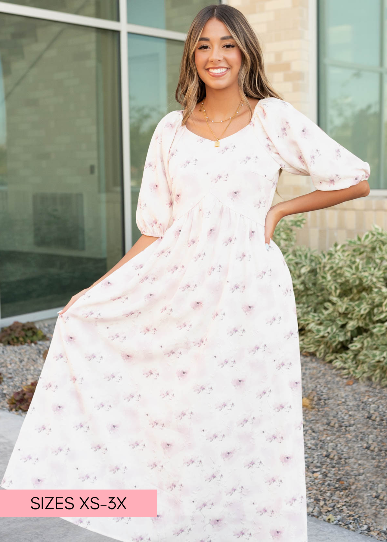 Lavender blush floral dress with short sleeves