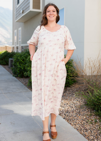 Short sleeve plus size lavender blush floral dress