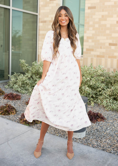 Short sleeve lavender blush floral dress