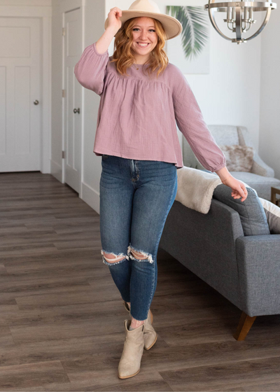 Long sleeve mauve blouse