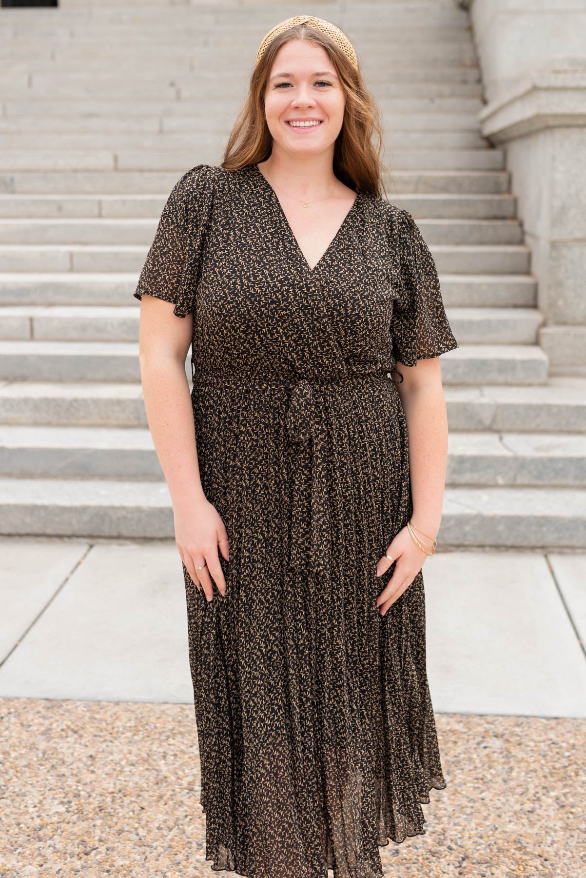 Plus size black pleated dress