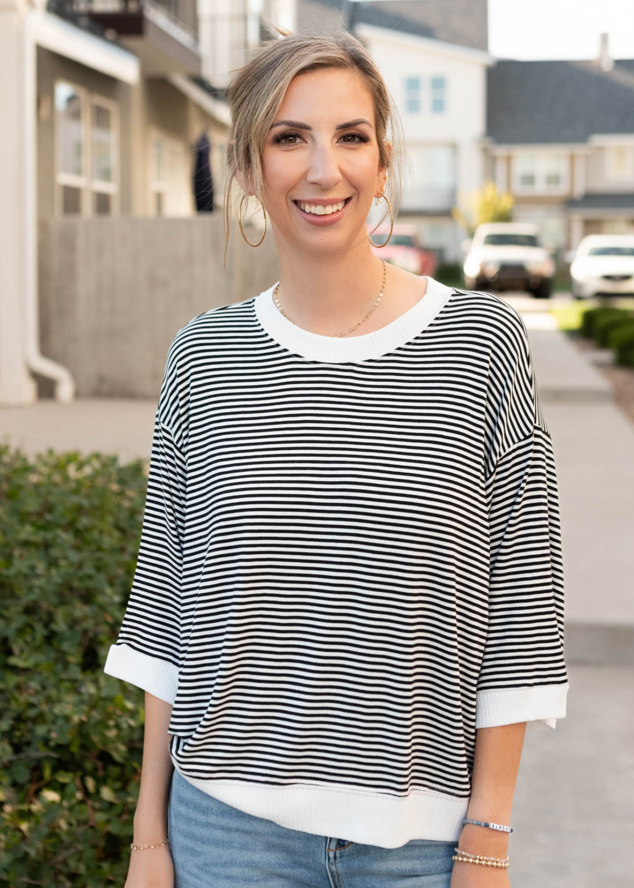 Long sleeve black stripe top