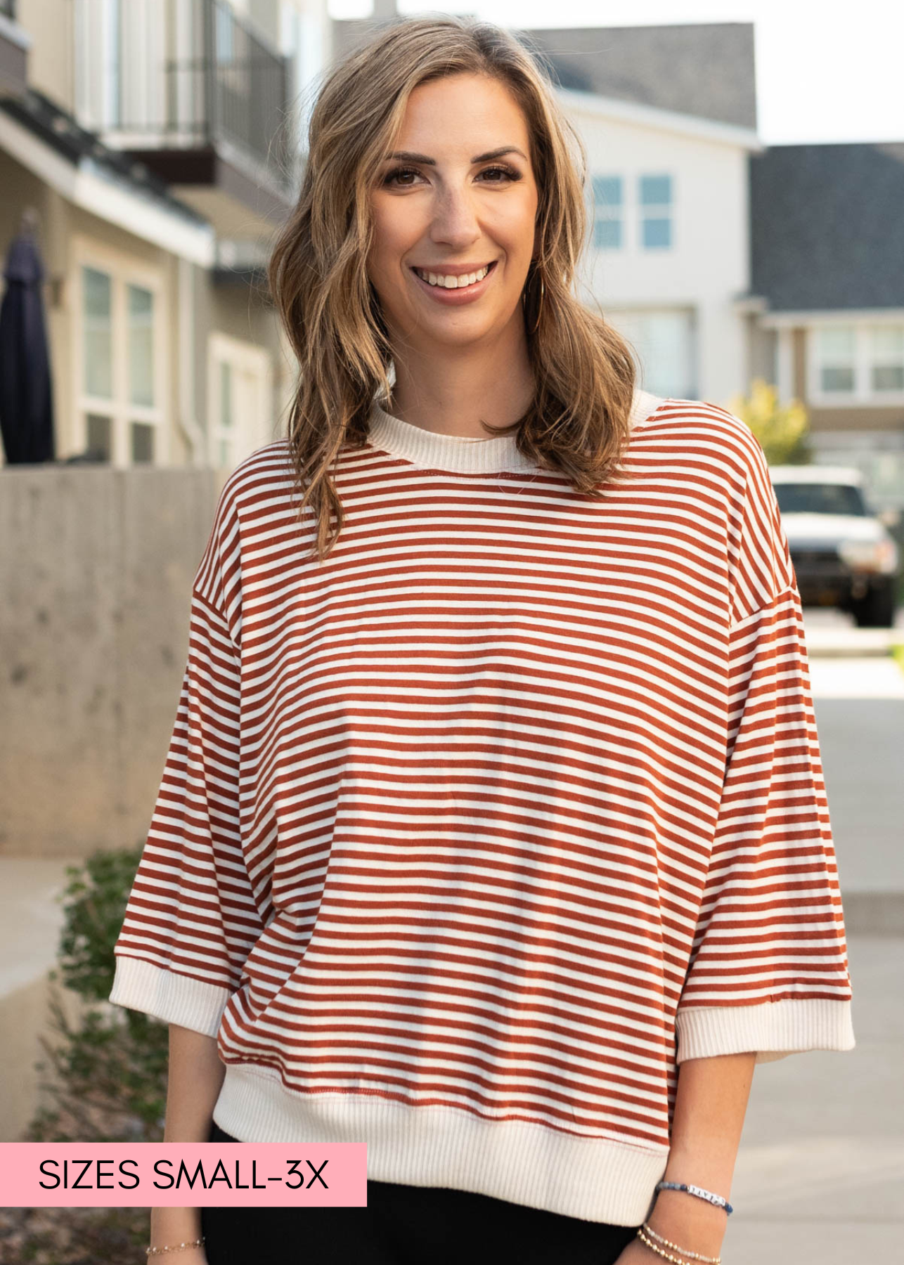 Short sleeve rust stripe top