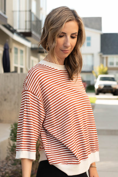 Side view of the rust stripe top