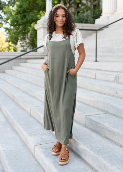 Olive overall maxi dress