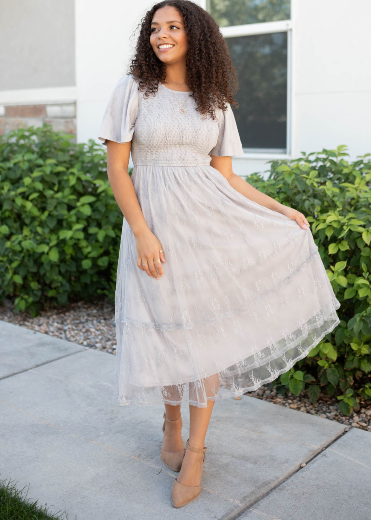 Small grey floral lace dress 