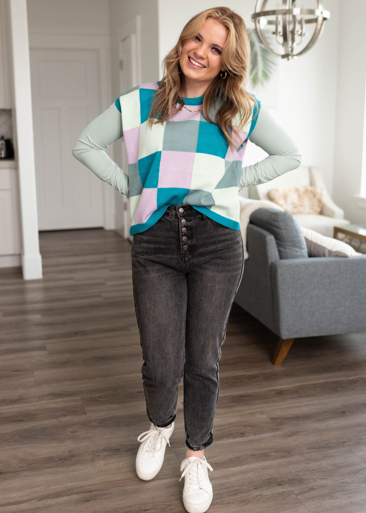 Teal checkered sweater vest