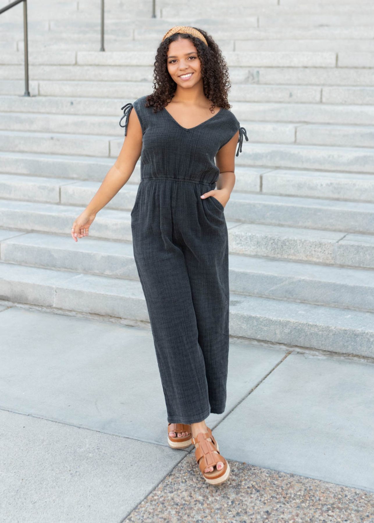 Black mineral wash jumpsuit