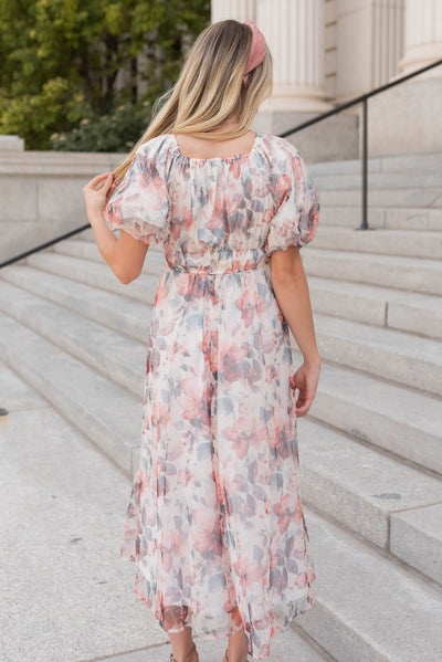 Back view of the cream floral dress