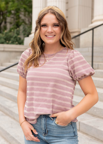 Pink stripe ribbed top