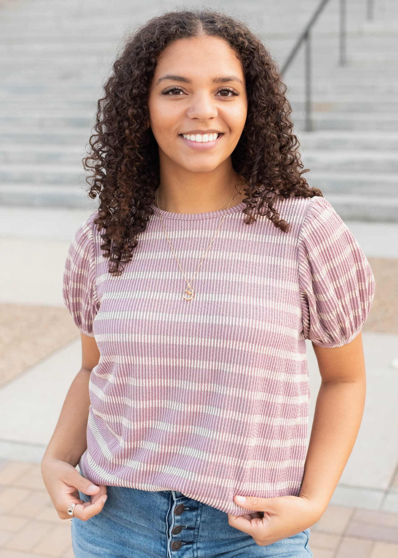 Claire Pink Stripe Ribbed Top