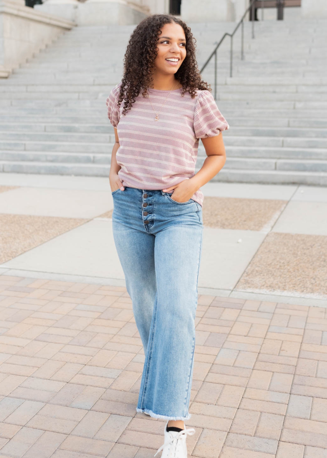 Claire Pink Stripe Ribbed Top