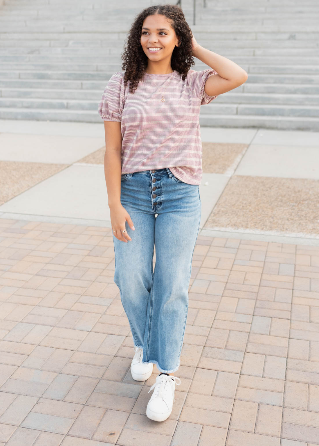 Claire Pink Stripe Ribbed Top