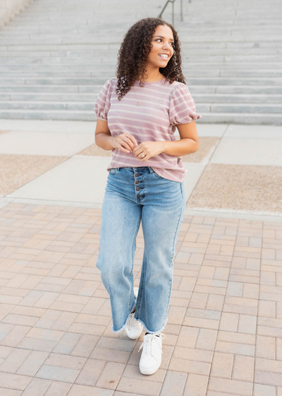 Claire Pink Stripe Ribbed Top