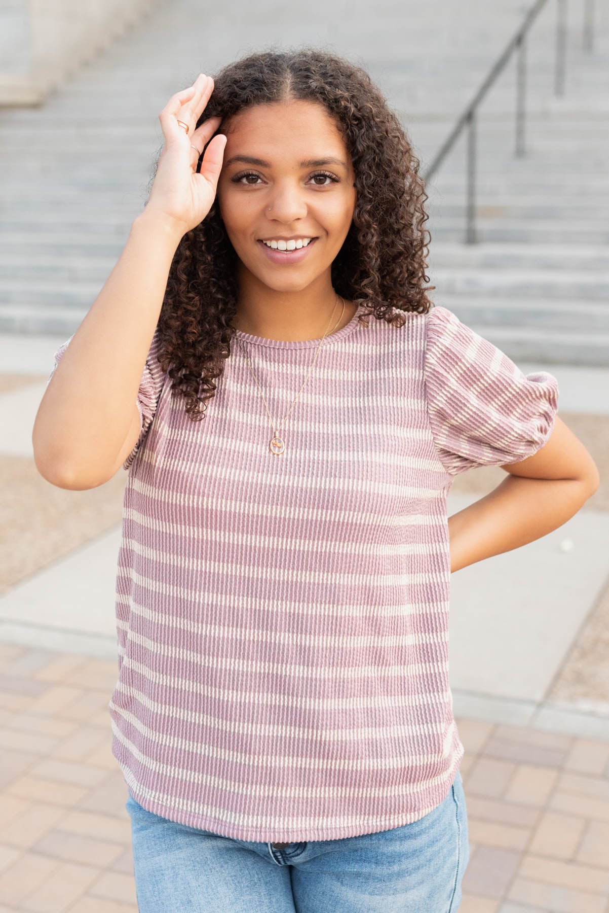 Claire Pink Stripe Ribbed Top