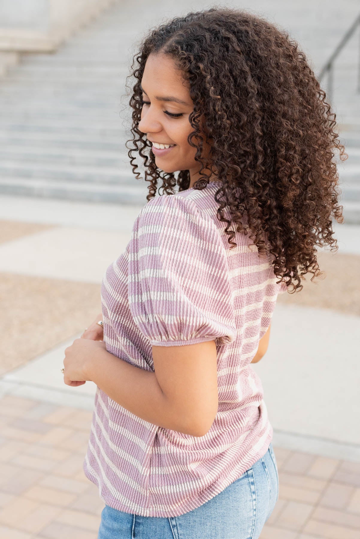 Claire Pink Stripe Ribbed Top