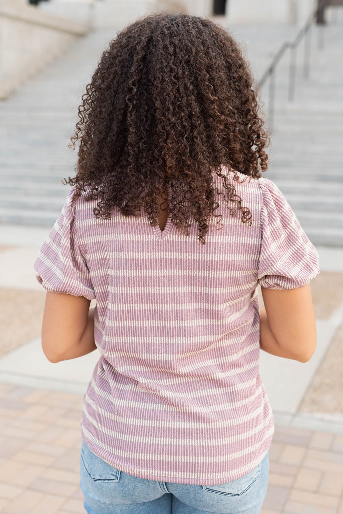 Claire Pink Stripe Ribbed Top