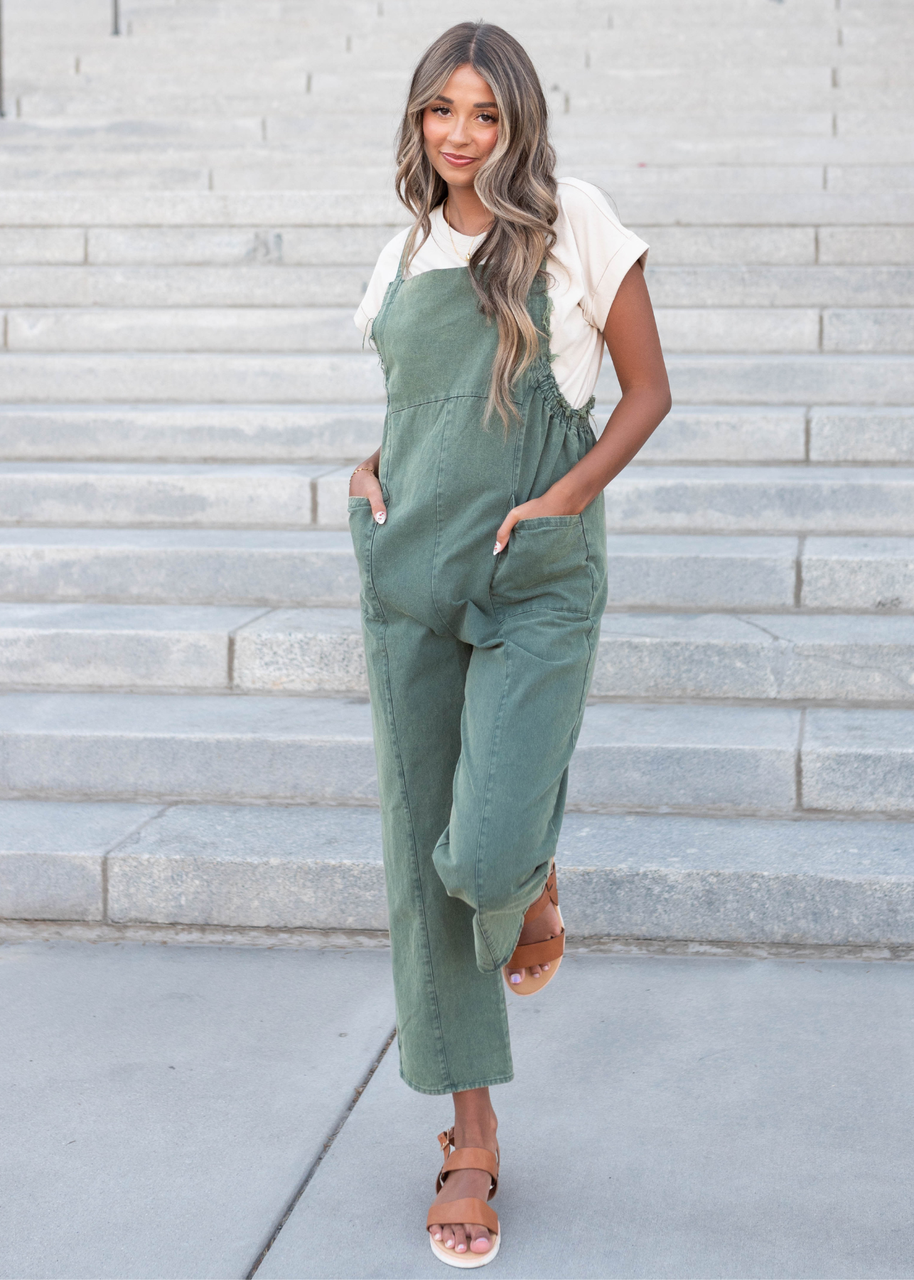 Hunter green washed jumpsuit