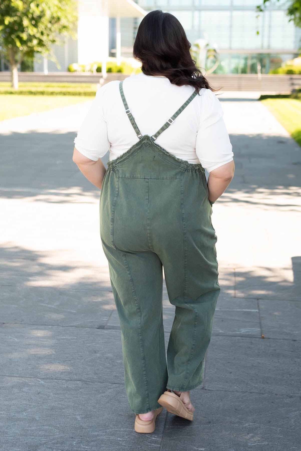 Plus size hunter green washed jumpsuit