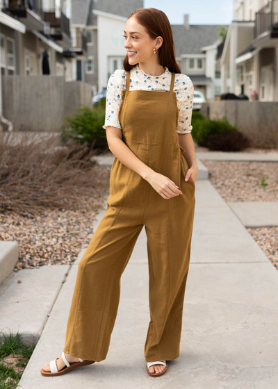 Dark Mustard washed jumpsuit with pockets