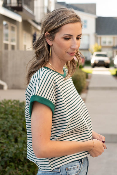 Side view of the green stripe top