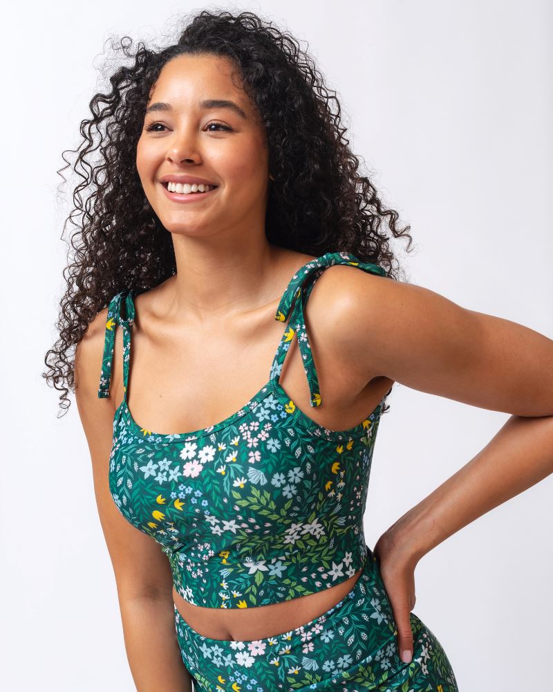 Cottage Floral Shoulder-Tie Crop Top