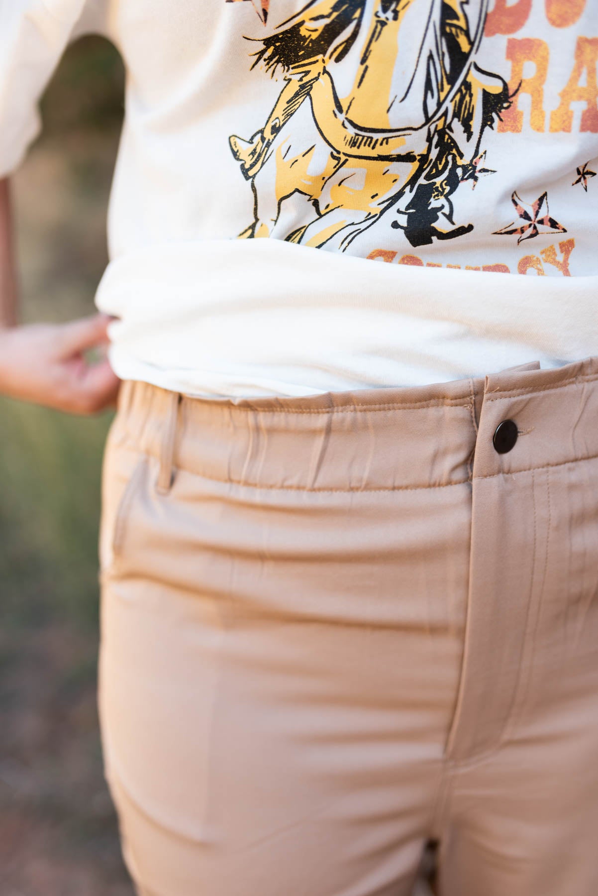 Elastic waist plus size taupe pants