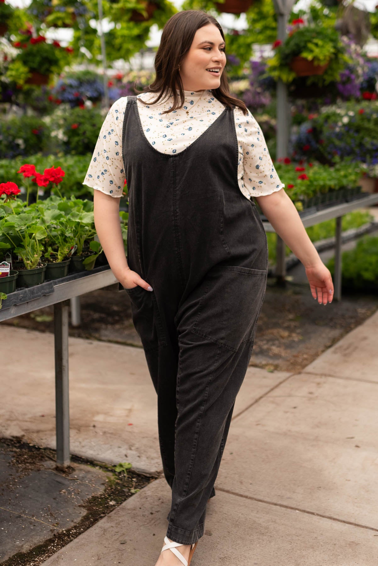 Plus size charcoal washed jumpsuit