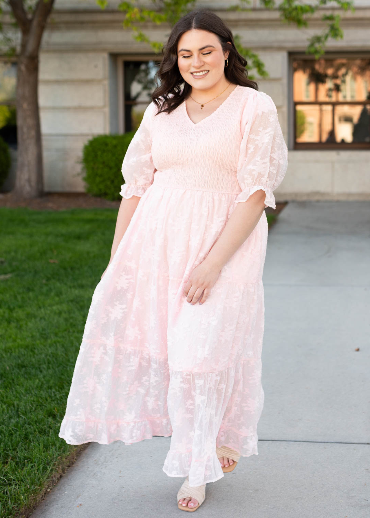 Plus size blush v-neck maxi dress