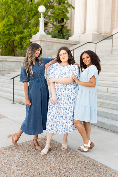 Hazley Blue Floral Pleated Dress