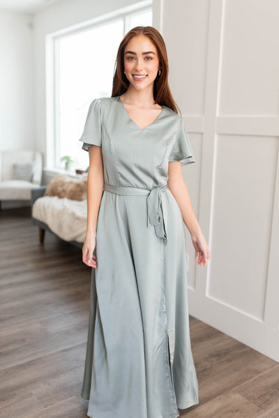 V-neck sage stain dress