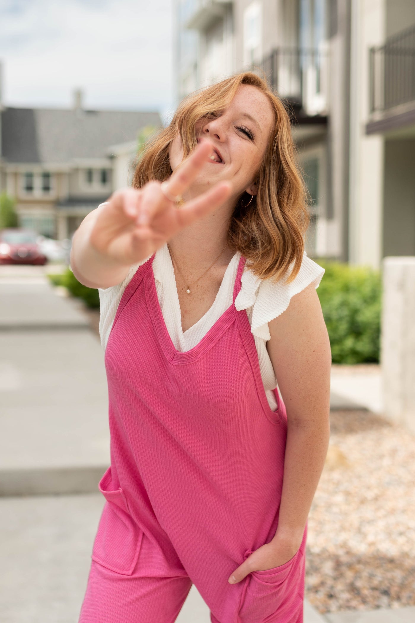 Hot pink jumpsuit