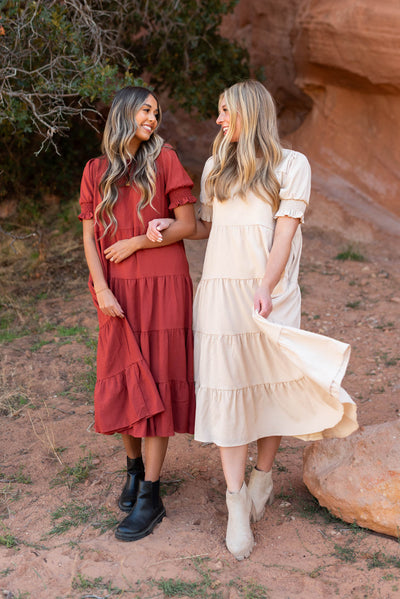 Janessa Tiered Rust Dress