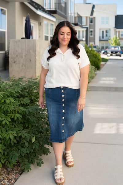 Plus size indigo button skirt