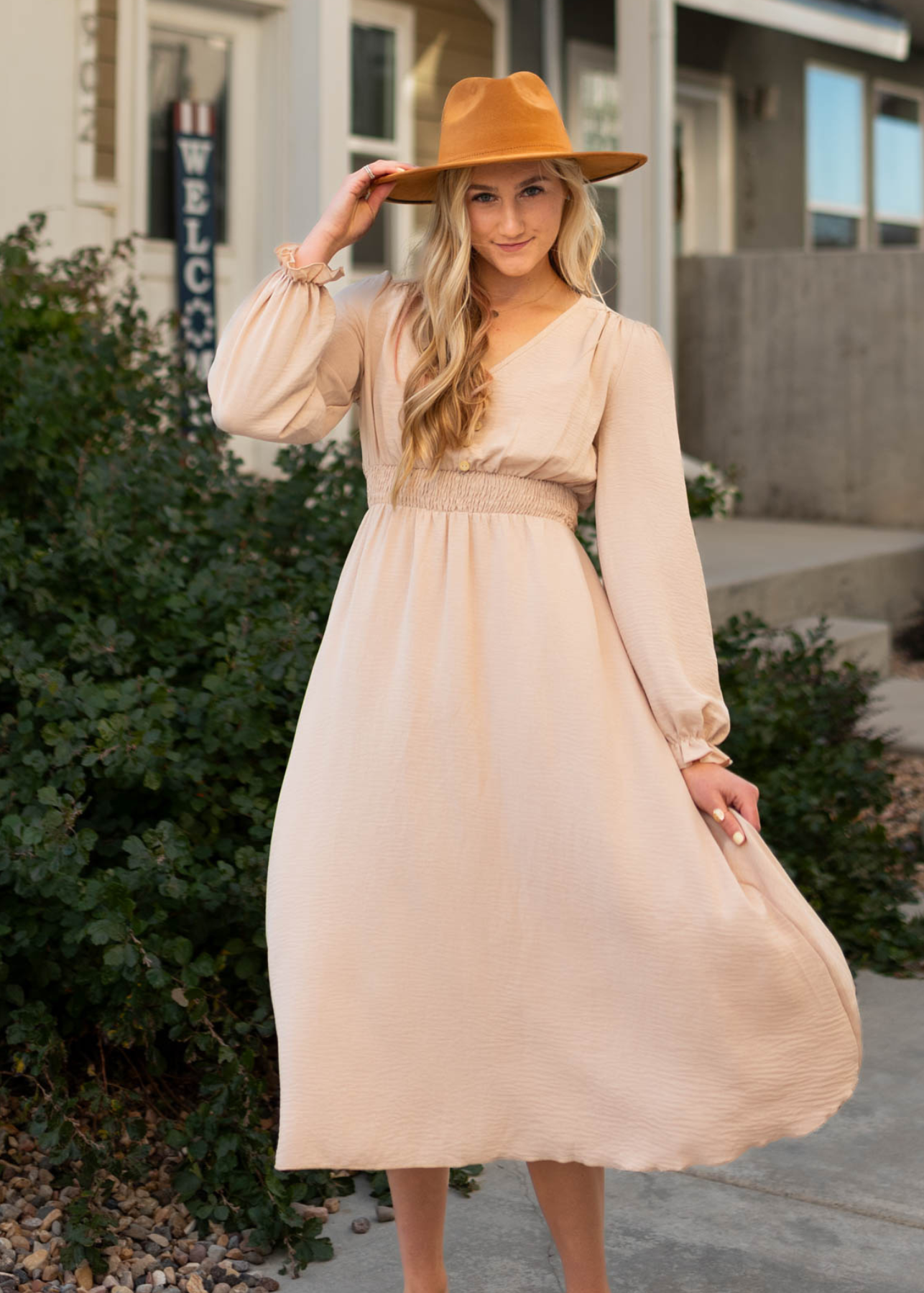 Beige v-neck dress