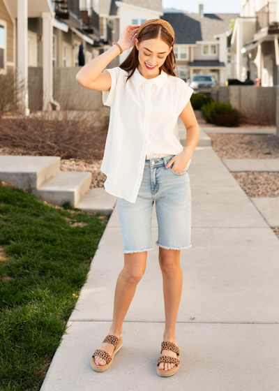 Off white blouse with cap sleeves