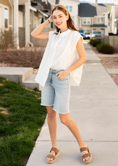 Cap sleeve off white blouse