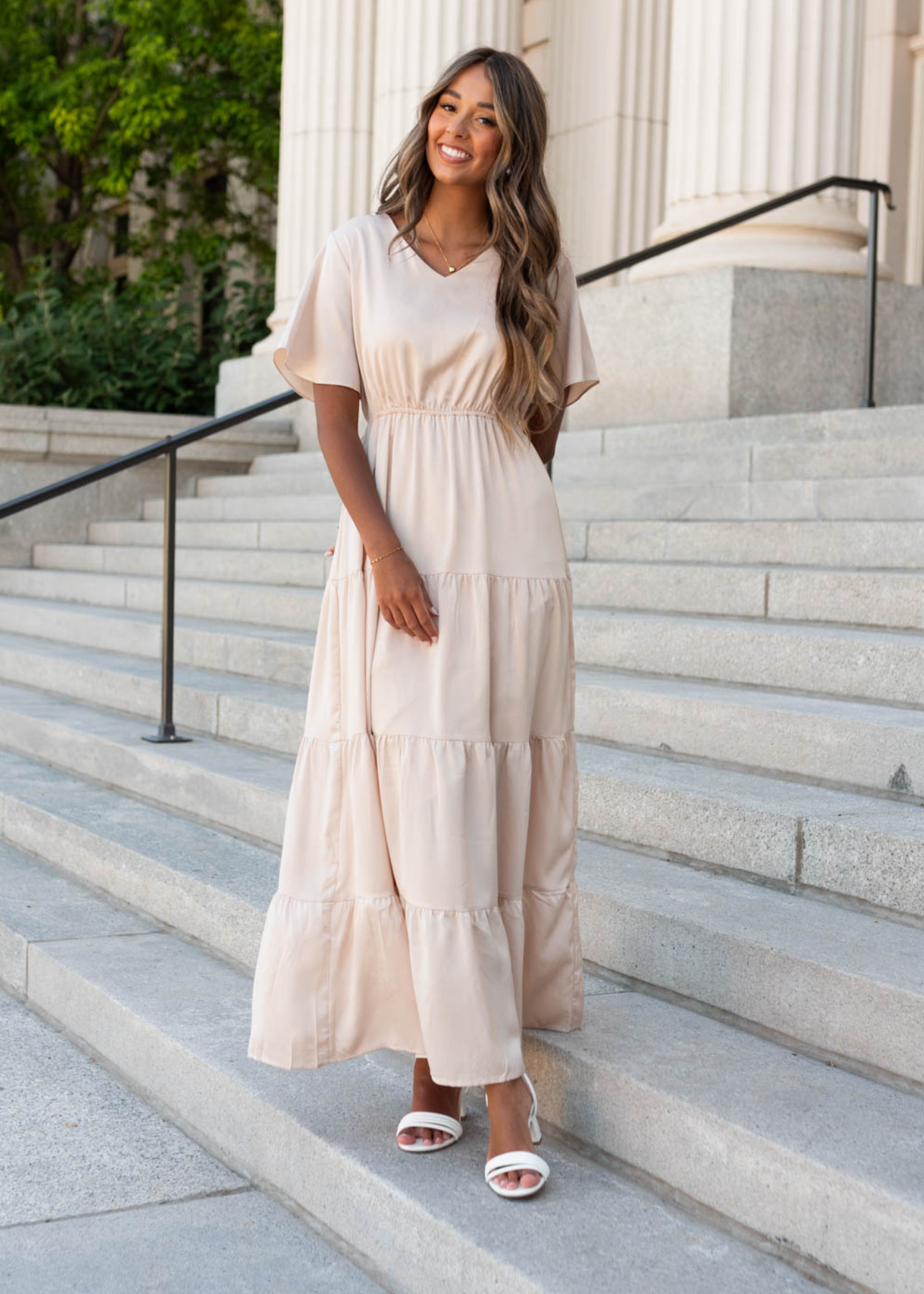 Short sleeve champagne maxi dress