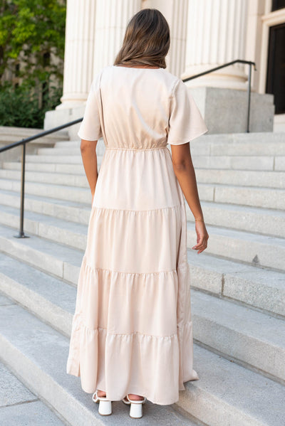 Back view of the champpagne maxi dress