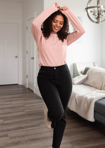 Mauve stripe ruffle top