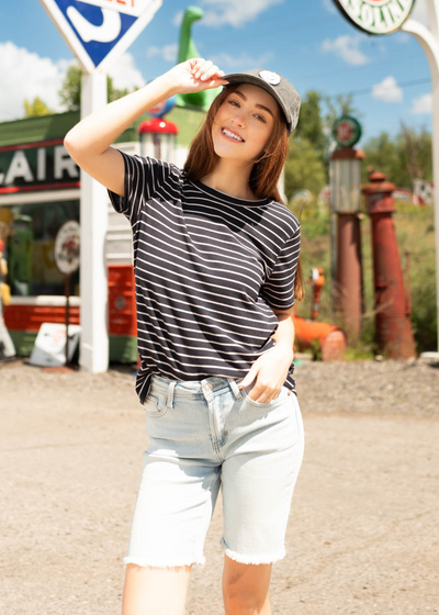 Navy stripe ribbed top