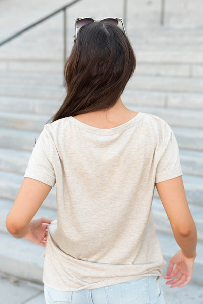 Back view of the oatmeal America sunflower top