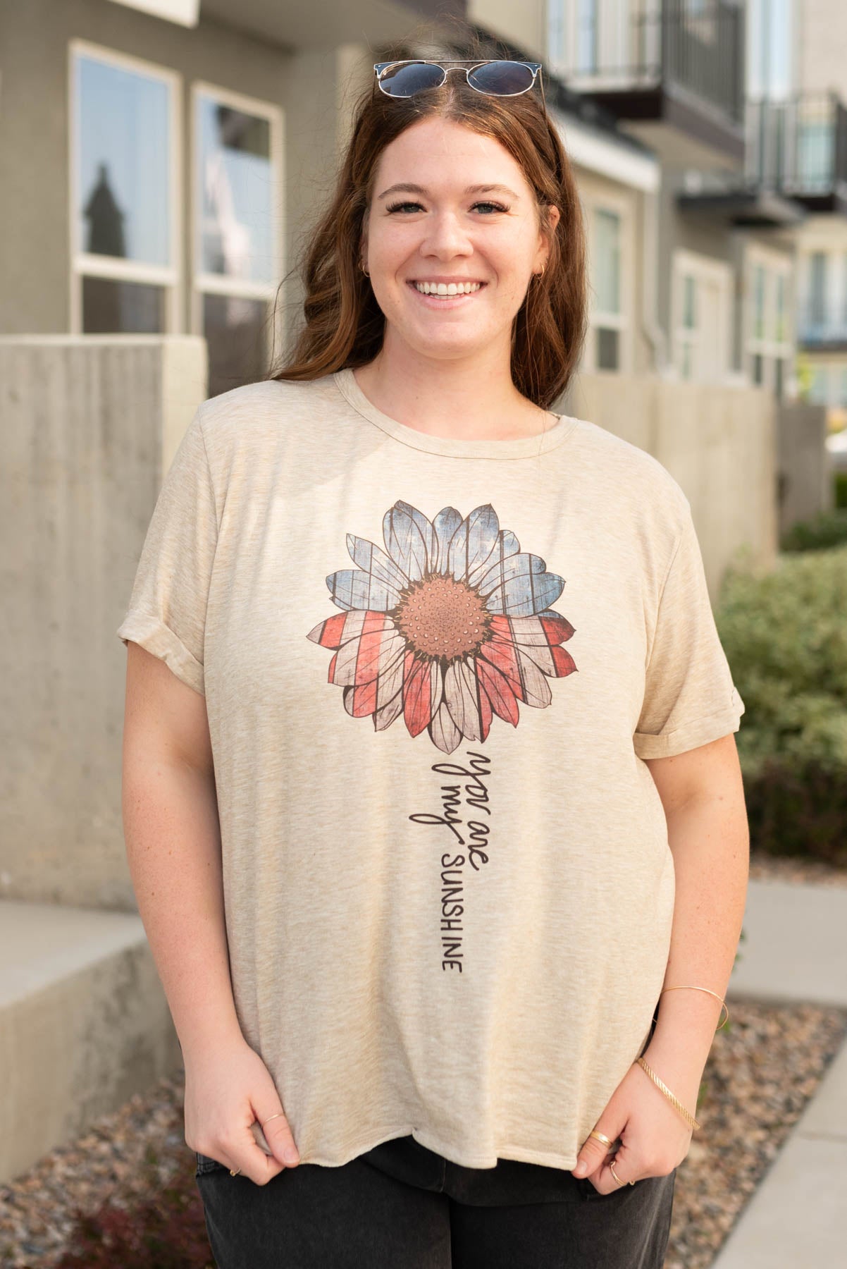 Short sleeve plus size America sunflower top